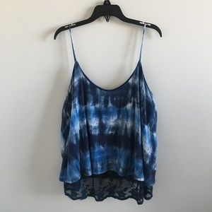 Blue tie dye tank top with lace bottom